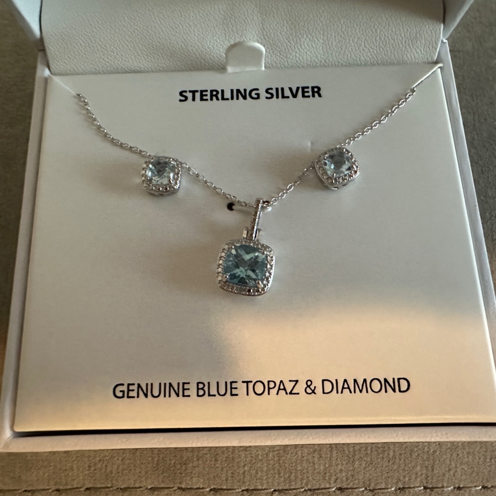 Blue Topaz & Diamond Necklace & Earring Set - Picture 5 of 8